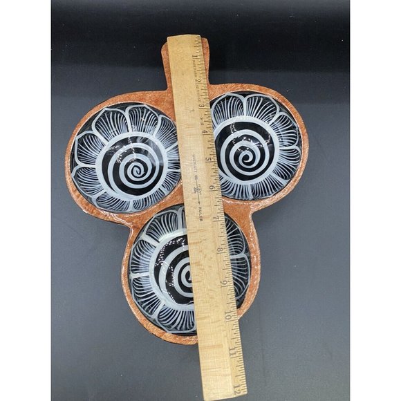 Hand Painted Puerto Vallarta Floral Mexican Folk Art Wooden 3 Section Nut Bowl - Picture 8 of 12